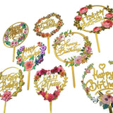 Happy Birthday Anniversary Wedding Cake Flowers Topper Acrylic Party Decorations - NO.15