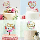 Happy Birthday Anniversary Wedding Cake Flowers Topper Acrylic Party Decorations - NO.15