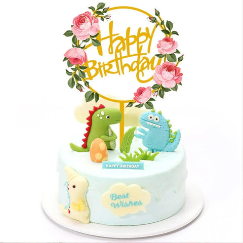Happy Birthday Anniversary Wedding Cake Flowers Topper Acrylic Party Decorations - NO.05