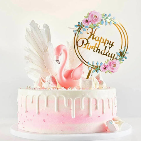 Happy Birthday Anniversary Wedding Cake Flowers Topper Acrylic Party Decorations - NO.05