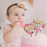 Happy Birthday Anniversary Wedding Cake Flowers Topper Acrylic Party Decorations - NO.05