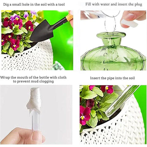 2PCS Automatic Glass Watering Cactus Plant Flower Self Drip Irrigation Tool - Green