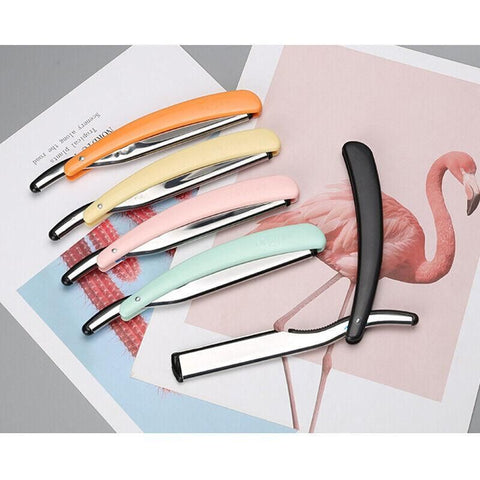 Old Shaver Razor Eyebrow Knife Folding Manual Shaver Holder Home Salon Tool Au - Pink+10PCS Blades