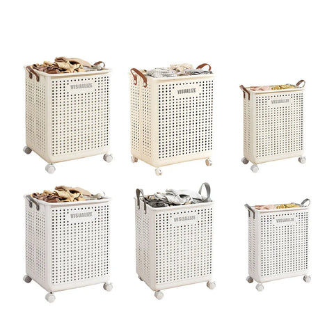 Folding Portable Laundry Basket Multifunctional Storage for Bathroom Household - M-Beige