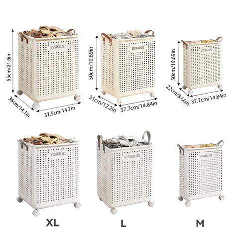 Folding Portable Laundry Basket Multifunctional Storage for Bathroom Household - M-Beige