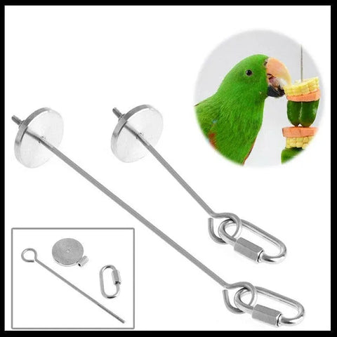 Pet Stainless Steel Bird Parrot Cage Skewer Food Meat Stick Spear Fruit Holder - 12CM