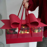 Clear Handheld Flower Gift Box Bow Fruit Flower Packaging Display Box Floral - Black