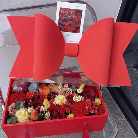Clear Handheld Flower Gift Box Bow Fruit Flower Packaging Display Box Floral - Black