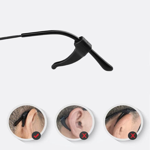 Silicone Glasses Ear Hooks Anti Slip Grip Spectacle Holder Sports Temple Tips - Black