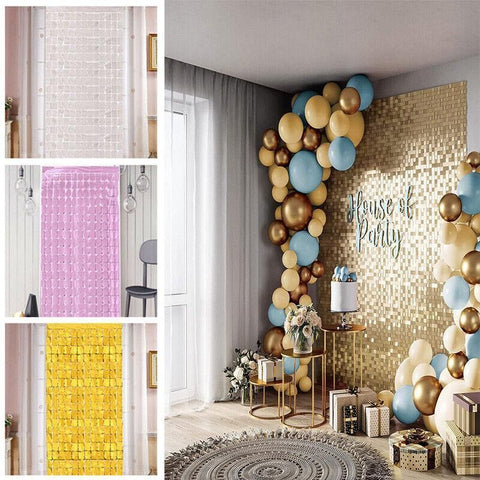 Rectangle Tinsel Curtain Shimmer Wall Backdrop 2M Length Party Decoration Sequin - Green