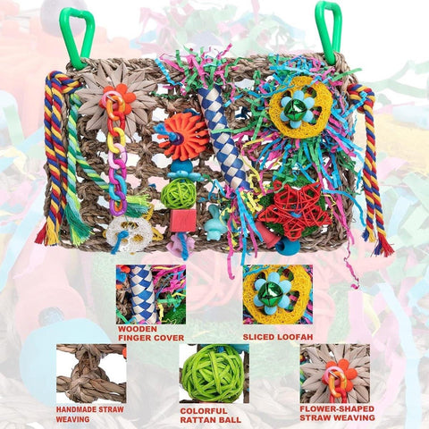 Parrot Gnawing Toys Woven Grass Nets Colourful Chewing Bird Cage Play