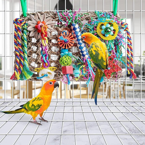 Parrot Gnawing Toys Woven Grass Nets Colourful Chewing Bird Cage Play