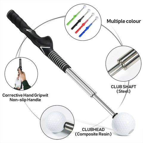 Golf Swing Training Aid Telescopic Impact Sound Stick Exercise Tool for Practice - Black