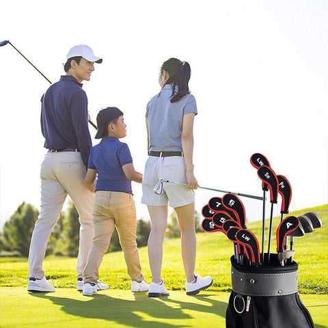 12Pcs Golf Head Cover Iron Putter Driver Headcover Protective Set Club Covers - Red