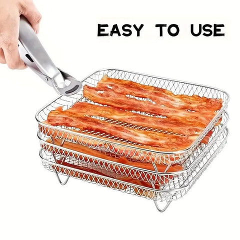 Air Fryer Grill Rack Multi Layer Removable Shelf Mesh Rack for Cooking BBQ - Rectangle