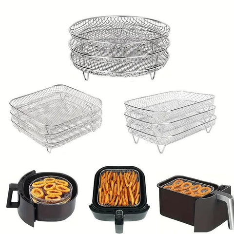 Air Fryer Grill Rack Multi Layer Removable Shelf Mesh Rack for Cooking BBQ - Rectangle
