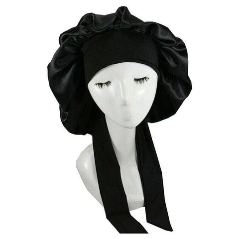 Sleeping Bonnet Hair Wrap Silk Satin Cap Women Elastic Night Hat Soft Headwear - Blue