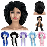 Sleeping Bonnet Hair Wrap Silk Satin Cap Women Elastic Night Hat Soft Headwear - Blue