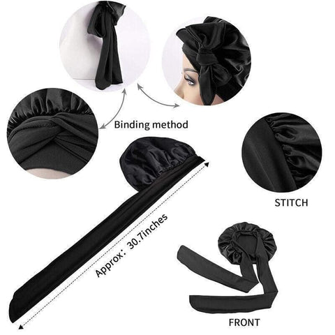 Sleeping Bonnet Hair Wrap Silk Satin Cap Women Elastic Night Hat Soft Headwear - Blue