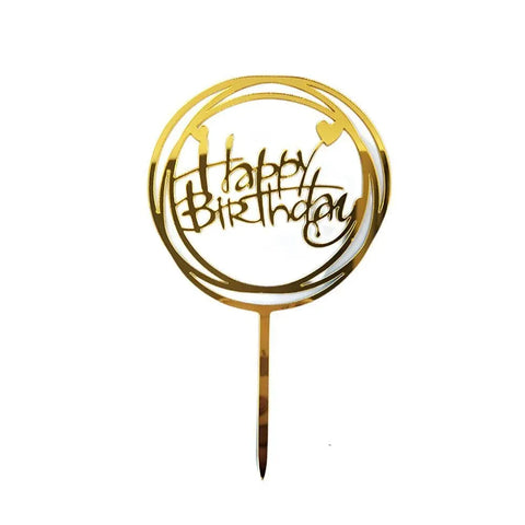 Acrylic Home Happy Birthday Decor Baking Cake Topper Card Party Decor Supply - Gold G24