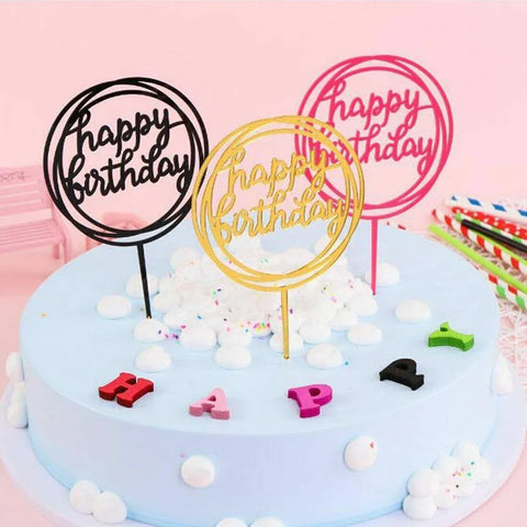 Acrylic Home Happy Birthday Decor Baking Cake Topper Card Party Decor Supply - Rose Gold R31