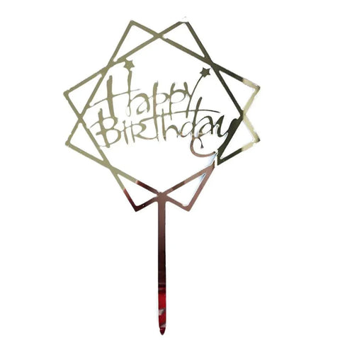 Acrylic Home Happy Birthday Decor Baking Cake Topper Card Party Decor Supply - Silver S20