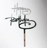 Acrylic Home Happy Birthday Decor Baking Cake Topper Card Party Decor Supply - Silver S20