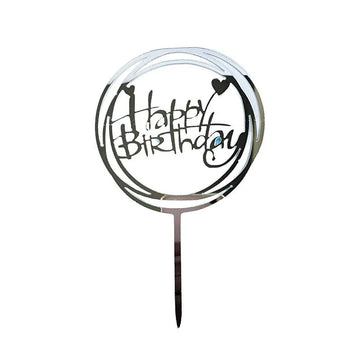 Acrylic Home Happy Birthday Decor Baking Cake Topper Card Party Decor Supply - Silver S24
