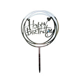 Acrylic Home Happy Birthday Decor Baking Cake Topper Card Party Decor Supply - Silver S24
