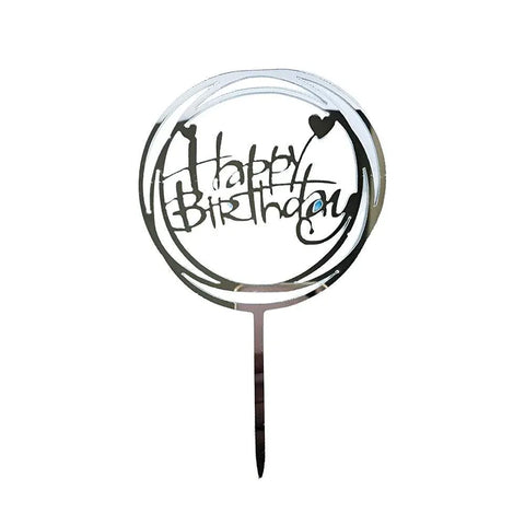 Acrylic Home Happy Birthday Decor Baking Cake Topper Card Party Decor Supply - Silver S24