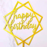 Acrylic Home Happy Birthday Decor Baking Cake Topper Card Party Decor Supply - Silver S24