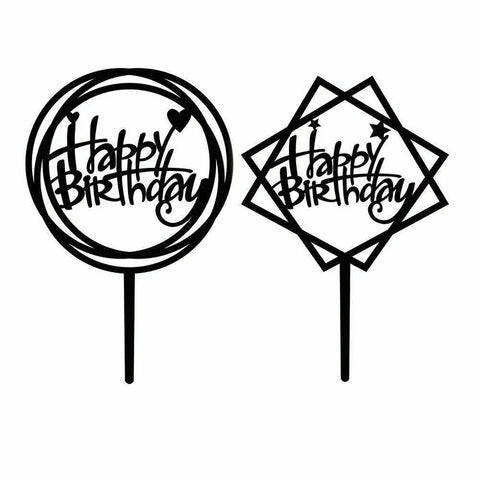 Acrylic Home Happy Birthday Decor Baking Cake Topper Card Party Decor Supply - Silver S24