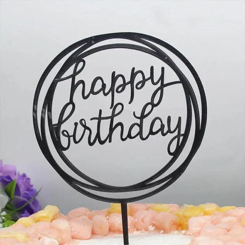 Acrylic Home Happy Birthday Decor Baking Cake Topper Card Party Decor Supply - Silver S24