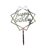Acrylic Home Happy Birthday Decor Baking Cake Topper Card Party Decor Supply - Silver S48