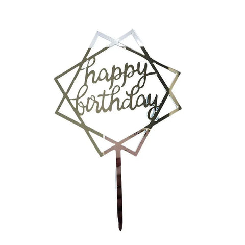Acrylic Home Happy Birthday Decor Baking Cake Topper Card Party Decor Supply - Silver S48