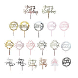 Acrylic Home Happy Birthday Decor Baking Cake Topper Card Party Decor Supply - Silver S48
