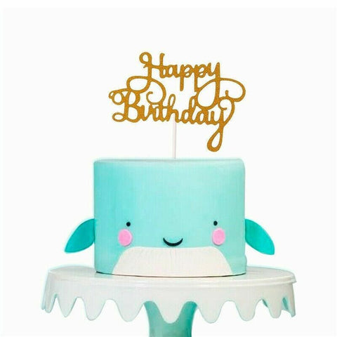 Happy Birthday Cake Topper Colour Printed Acrylic Party Decorations - Gold-Butterfly