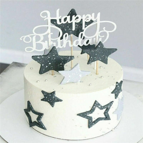 Happy Birthday Cake Topper Colour Printed Acrylic Party Decorations - Gold-Butterfly