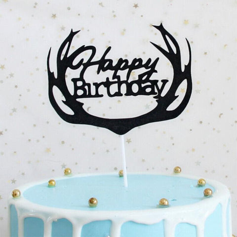 Happy Birthday Cake Topper Colour Printed Acrylic Party Decorations - Gold-Butterfly