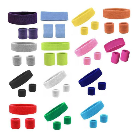 Wristbands Headband Sweatbands Sweat Band For Sport Tennis Badminton Yoga Cotton - Black