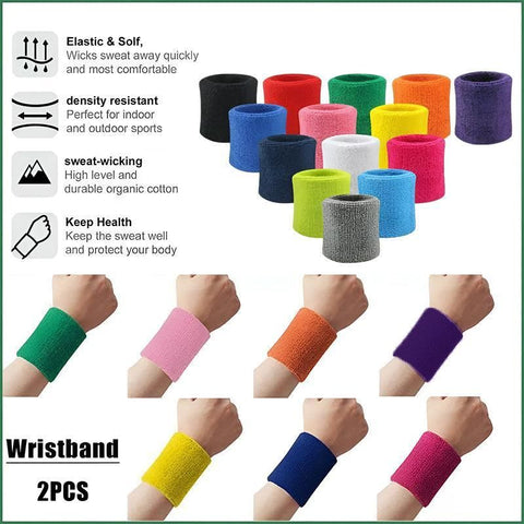Wristbands Headband Sweatbands Sweat Band For Sport Tennis Badminton Yoga Cotton - Black