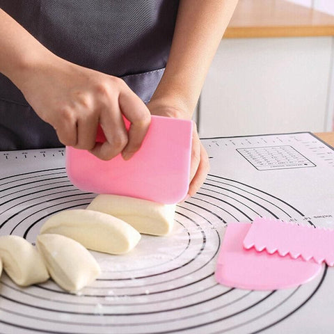 3Pcs Dough Cutter Icing Scraper Kitchen Tool Pastry Bowl Divider Bench Fondant - Yellow