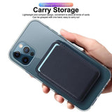 Leather Card Holder Wallet Pocket for iPhone 14 13 Pro Max with Snap-On Attachment - Black