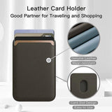 Leather Card Holder Wallet Pocket for iPhone 14 13 Pro Max with Snap-On Attachment - Black