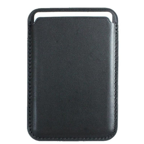 Leather Card Holder Wallet Pocket for iPhone 14 13 Pro Max with Snap-On Attachment - Black