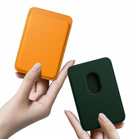 Leather Card Holder Wallet Pocket for iPhone 14 13 Pro Max with Snap-On Attachment - Black