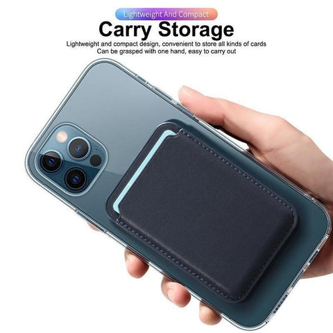 Leather Card Holder Wallet Pocket for iPhone 14 13 Pro Max with Snap-On Attachment - Red
