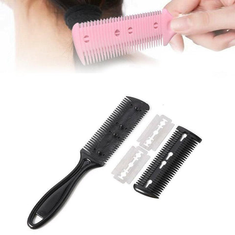 2PCS Razor Comb With Blades Razor Trimmer DIY Double Sides Hair Thinning Comb - Pink+Black