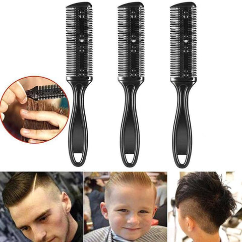 2PCS Razor Comb With Blades Razor Trimmer DIY Double Sides Hair Thinning Comb - Pink+Black