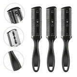 2PCS Razor Comb With Blades Razor Trimmer DIY Double Sides Hair Thinning Comb - Pink+Black